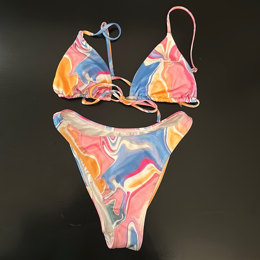 Pacsun Multi-Colored Granite LA Hearts Swimsuit Bikini